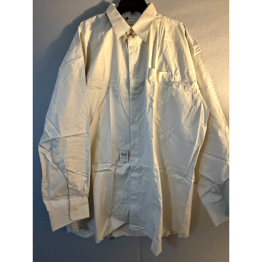 Bachrach Dress Shirt Men's 18.5 36/37 Cream Cotton JDC Monogram Button Down NWT